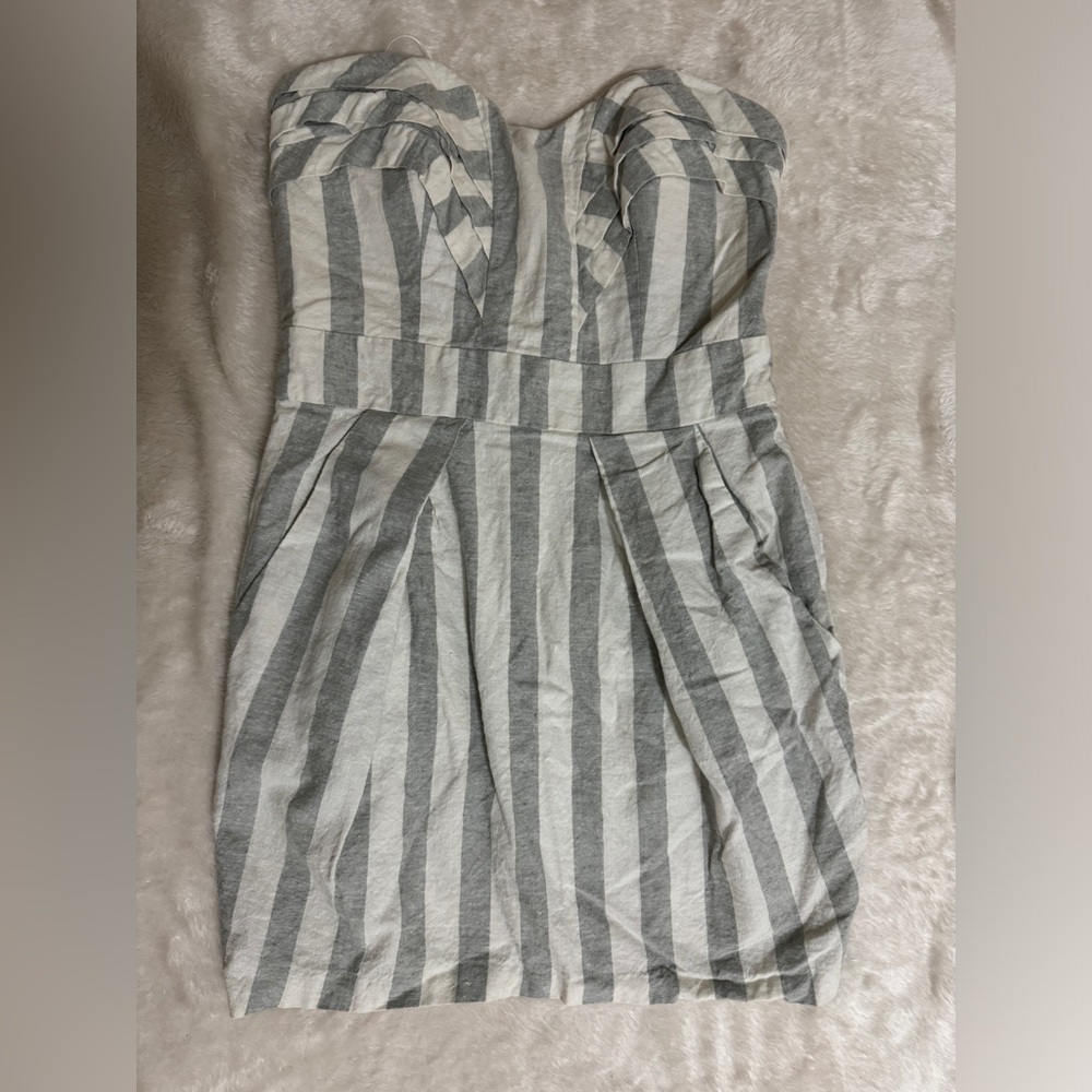Bcbgeneration Gray White Strapless Striped Mini D… - image 8
